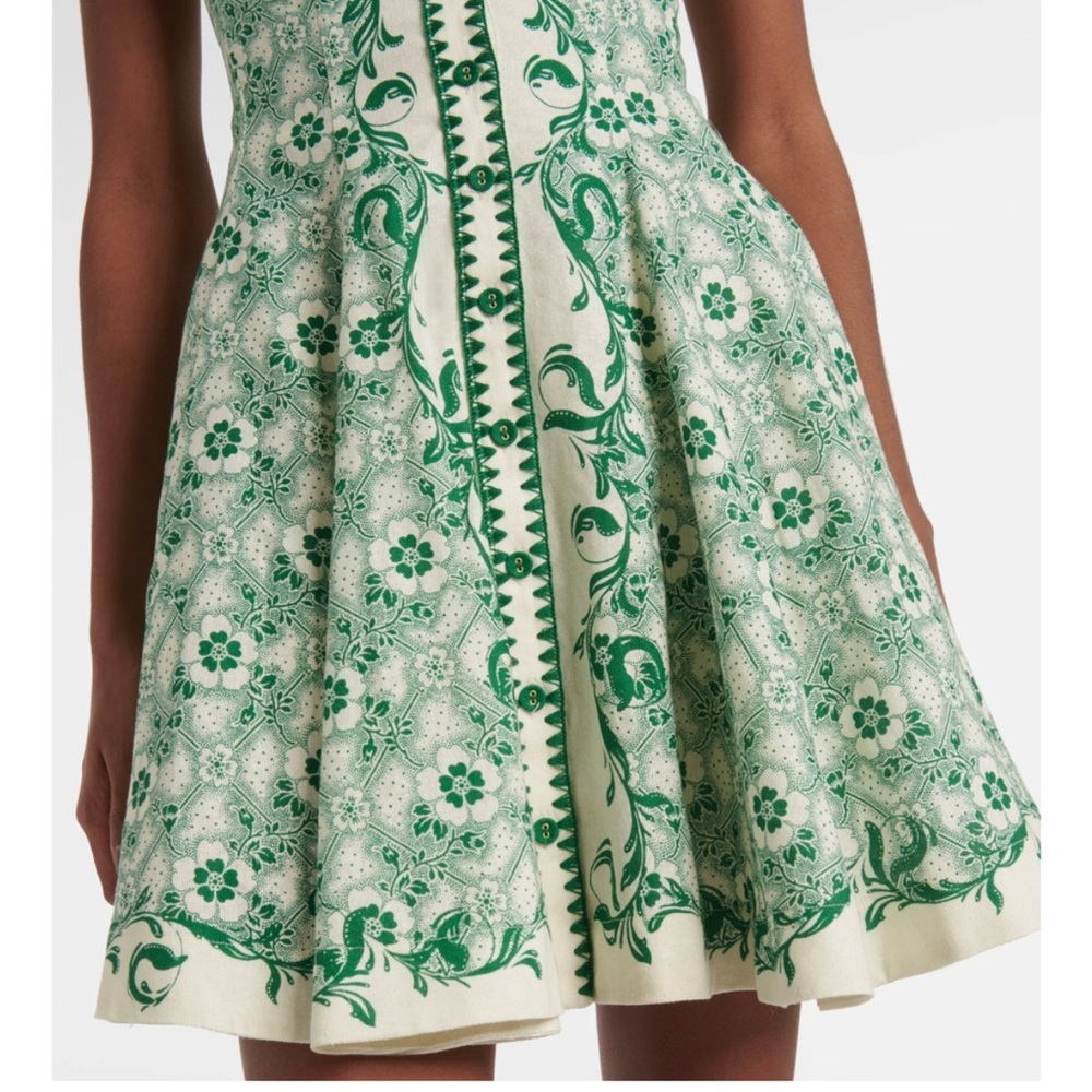 Alemais Olive Printed Linen & Cotton Minidress Size 4 - Picture 4 of 7